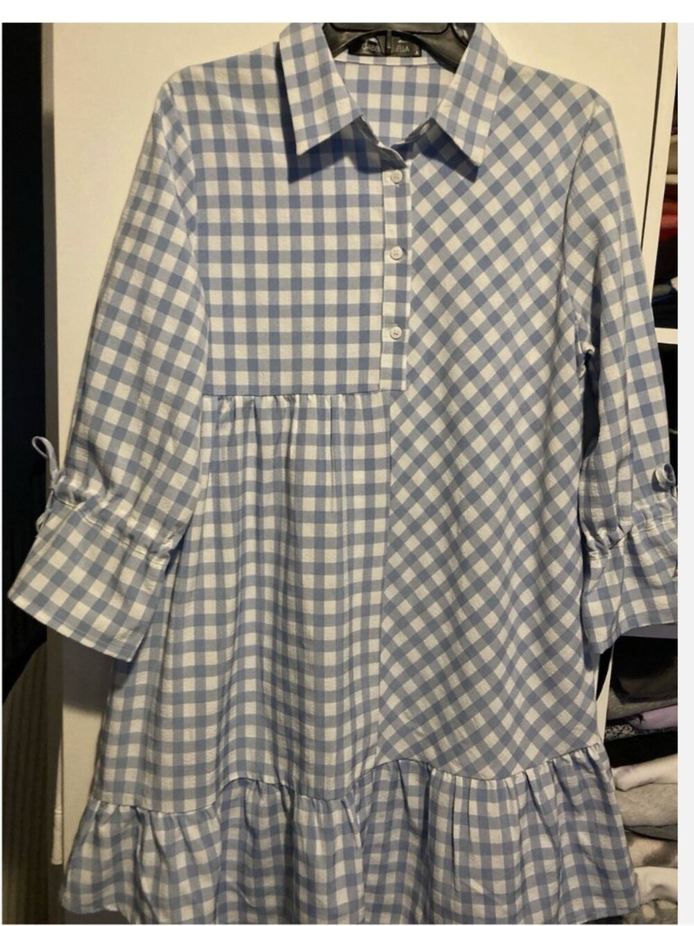 Gabby Isabella Lagenlook Summer Dress Asymmetrical Hem Oversize Size S Plaid Blu